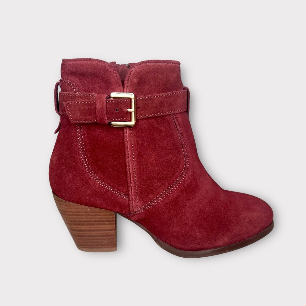 Diba Burgundy Red Buckle Leather Ankle Booties Size 7